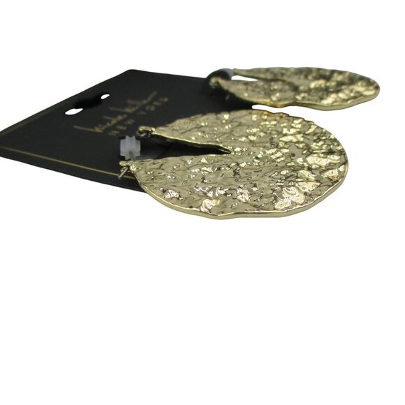 Nicole Miller Hammered Gold Disc Pincatch Hoop Earrings Textured Retro Look NWT - Picture 3 of 3